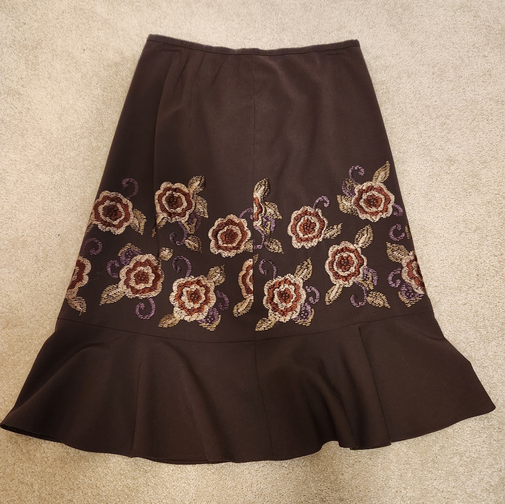 Ann Taylor Loft brown floral flounce hem Skirt, size 4